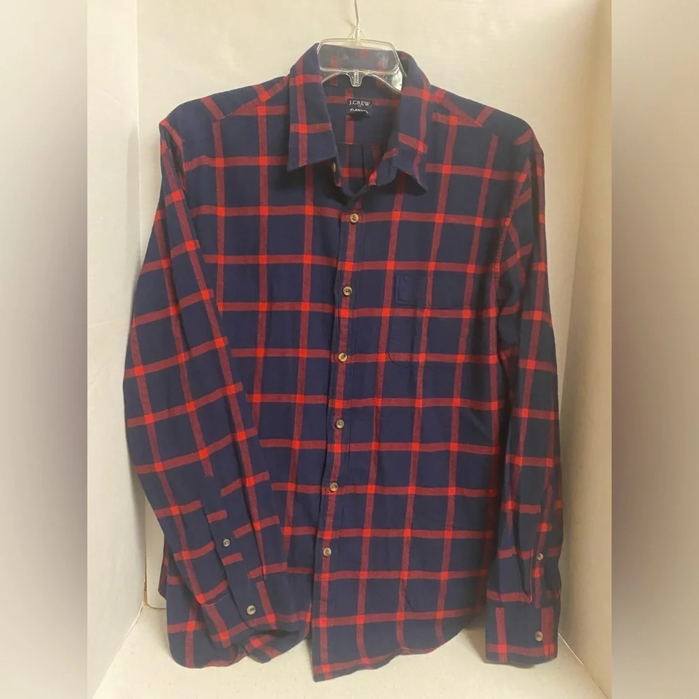 J. Crew Men's Classic Blue and Red Flannel Shirt Size XL